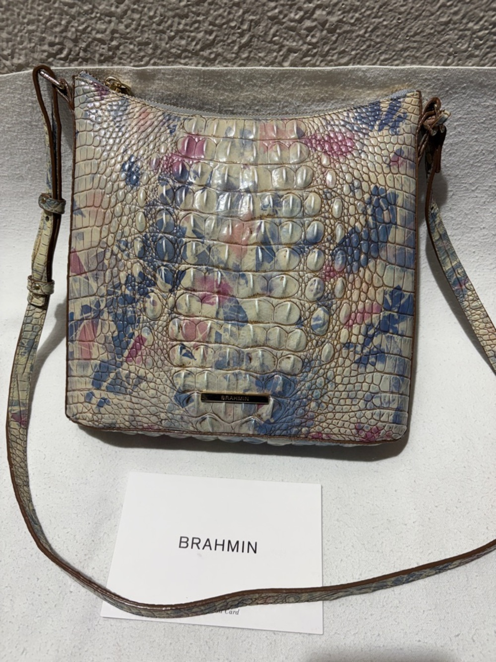 Brahmin Pastel Embossed Croc-Pattern Crossbody in Cream, Blue & Pink